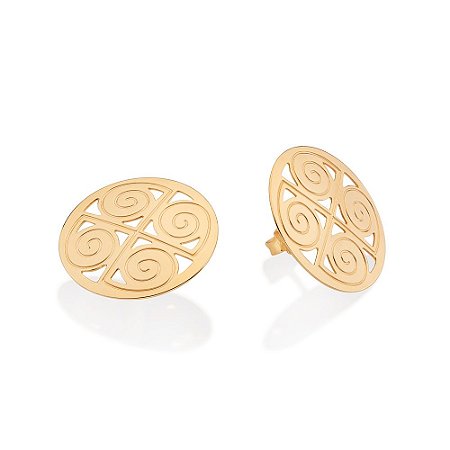 MAXI BRINCO REDONDO ESTILIZADO FOLHEADO A OURO. MED 2,30CM ROMMANEL 527456