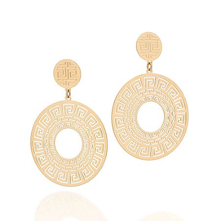 MAXI BRINCO REDONDO ESTILIZADO FOLHEADO A OURO. MED 6,40CM ROMMANEL 527459