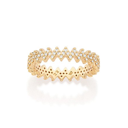 ANEL ZIG ZAG FOLHEADO A OURO COM ZIRCÔNIAS ROMMANEL 513563