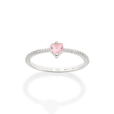 ANEL SOLITÁRIO PRATA 925 COM ZIRCÔNIA ROSA COM BRANCO ROMMANEL 810314