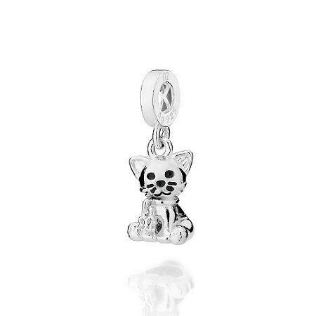 BERLOQUE GATO PRATA 925 COM APLIQUE DE RESINA PRETO. MED 2,2CM ROMMANEL 840181