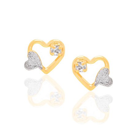 BRINCO CORAÇÕES FOLHEADO A OURO COM APLICAÇÃO DE RHODIUM. MED 0,5CM ROMMANEL 522545
