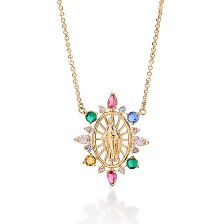 GARGANTILHA FOLHEADO A OURO NOSSA SENHORA DAS GRAÇAS COM ZIRCÔNIAS. MED 50CM ROMMANEL 532552
