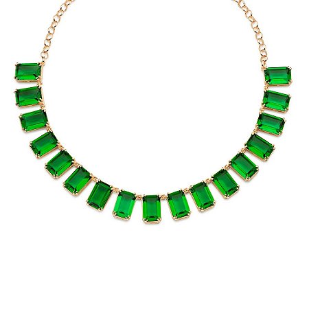 GARGANTILHA CHOCKER FOLHEADO A OURO COM CRISTAIS VERDE. MED 45CM ROMMANEL 532568