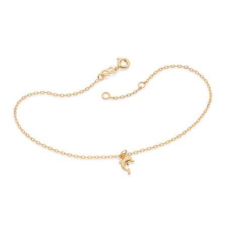 TORNOZELEIRA FOLHEADO A OURO COM PINGENTE GOLFINHO. MED 25CM ROMMANEL 552180