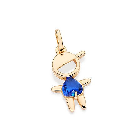 PINGENTE MENINO FOLHEADO A OURO COM CRISTAL AZUL. MED 2,70CM ROMMANEL 542877
