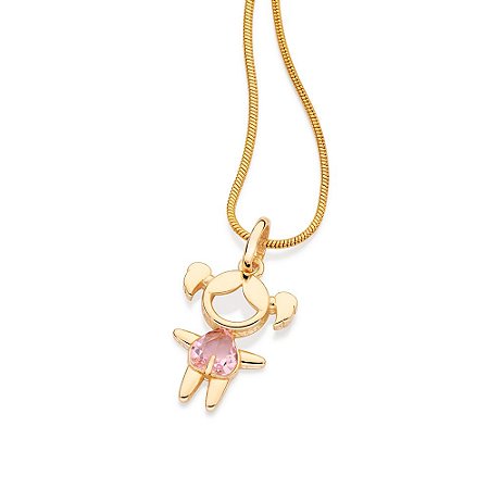 PINGENTE MENINA FOLHEADO A OURO COM CRISTAL ROSA CLARO. MED 2,70CM ROMMANEL 542880