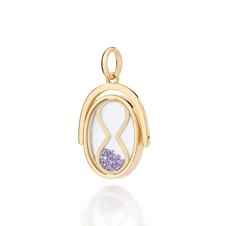 PINGENTE AMPULHETA GIRATÓRIA FOLHEADO A OURO COM ZIRCÔNIAS LILÁS. MED 3,5CM ROMMANEL 542918