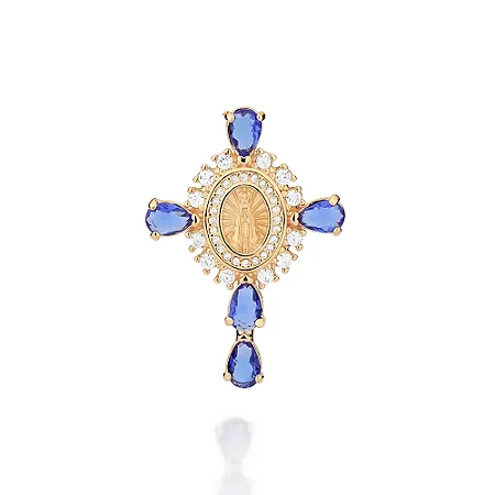 PINGENTE CRUZ FOLHEADO A OURO NOSSA SENHORA APARECIDA COM ZIRCÔNIAS. MED 3,5CM ROMMANEL 542921