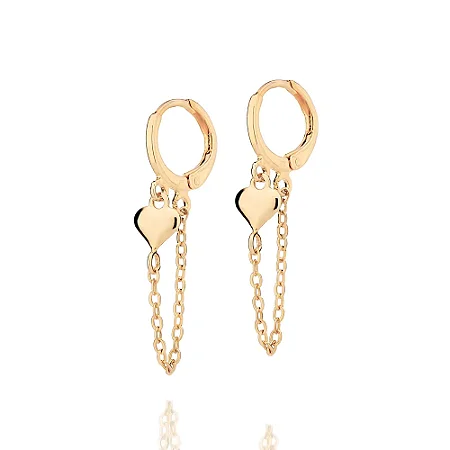 ARGOLA COM CORRENTE FOLHEADO A OURO CORAÇÃO PENDURADO. MED 3,30CM ROMMANEL 527417