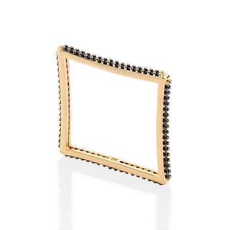 ANEL SKINNY QUADRADO FOLHEADO A OURO COM ZIRCÔNIAS E APLIQUE DE RHODIUM NEGRO ROMMANEL 513251