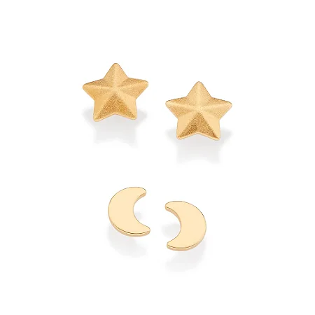 KIT BRINCOS LUA E ESTRELA FOLHEADO A OURO ROMMANEL 527451