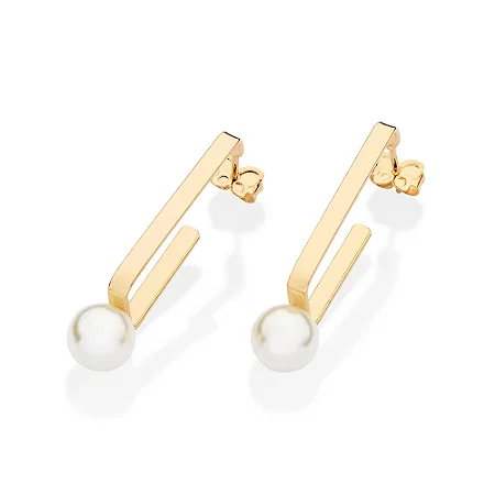 ARGOLA RETANGULAR FOLHEADO A OURO COM PÉROLAS. MED 3,40CM ROMMANEL 527428