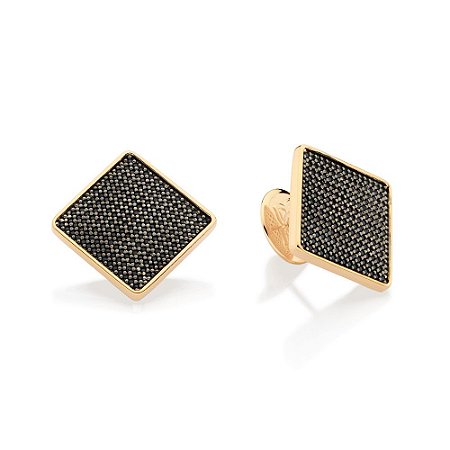 BRINCO LOSANGO FOLHEADO A OURO COM ZIRCÔNIAS E APLIQUE DE RHODIUM NEGRO. MED 1,60CM ROMMANEL 527436