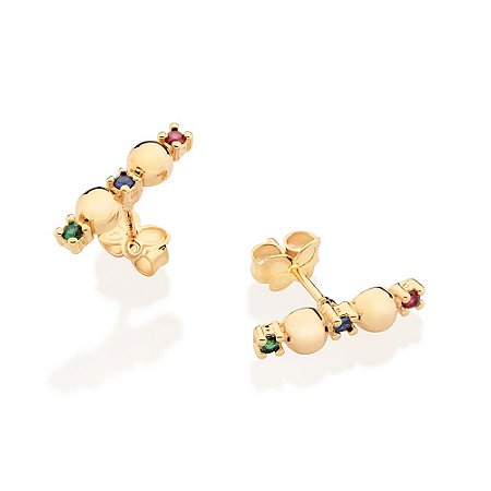 BRINCO FOLHEADO A OURO COM ESFERAS E ZIRCÔNIAS COLORIDAS. MED 1,60CM ROMMANEL 527442