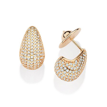 BRINCO GOTA FOLHEADO A OURO COM ZIRCÔNIAS. MED 1,60CM ROMMANEL 527447