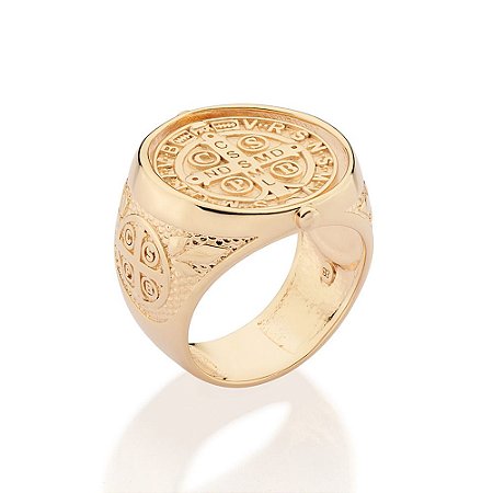 MAXI ANEL FOLHEADO A OURO SÃO BENTO COM DOIS LADOS ROMMANEL 513547