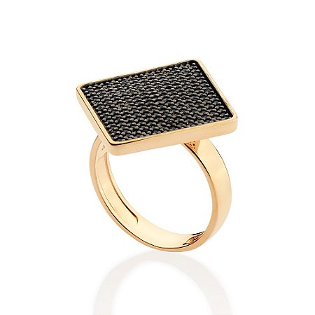 ANEL LOSANGO FOLHEADO A OURO COM ZIRCÔNIAS E APLICAÇÃO DE RHODIUM NEGRO ROMMANEL 513552