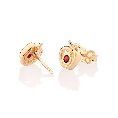 BRINCO MAÇA FOLHEADO A OURO COM ZIRCÔNIA VERMELHO. MED 0,80CM ROMMANEL 527468