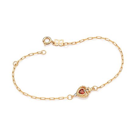 PULSEIRA ADAGA E CORAÇÃO FOLHEADO A OURO COM APLIQUE DE RHODIUM VERMELHO. MED 19CM ROMMANEL 552187