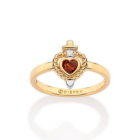 ANEL SKINNY ADAGA E CORAÇÃO FOLHEADO A OURO COM ZIRCÔNIAS E APLIQUE DE RHODIUM VERMELHO ROMMANEL 513571