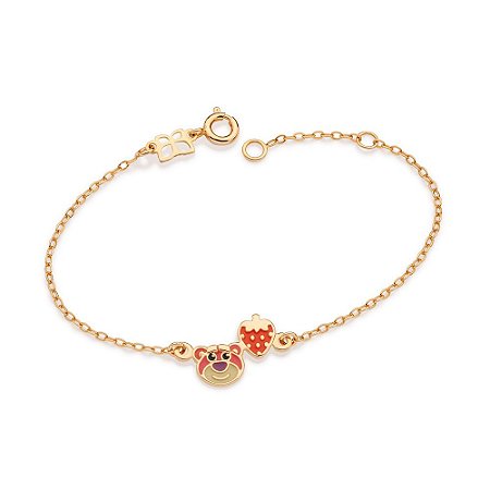 PULSEIRA LOTSO E MORANGO FOLHEADO A OURO COM APLIQUE DE RESINA. MED 16CM ROMMANEL 552191