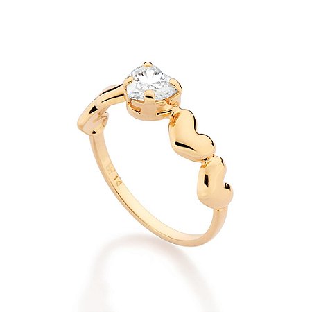 ANEL SKINNY FOLHEADO A OURO CORAÇÕES ABAULADO COM ZIRCÔNIA ROMMANEL 513576