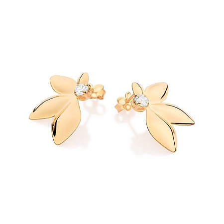 BRINCO FLOR FOLHEADO A OURO COM ZIRCÔNIAS. MED 2,40CM ROMMANEL 527480