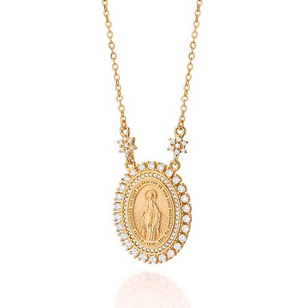 GARGANTILHA FOLHEADO A OURO NOSSA SENHORA DAS GRAÇAS COM ZIRCÔNIAS. MED 50CM ROMMANEL 532583