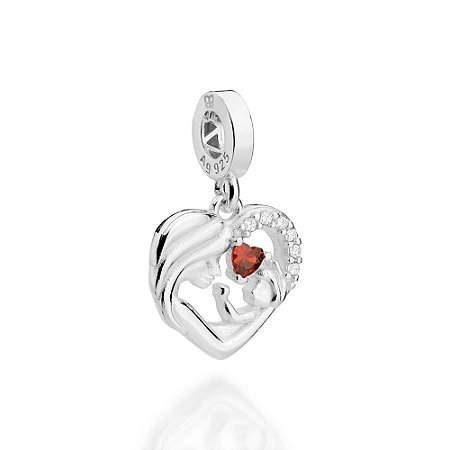 BERLOQUE PRATA 925 MÃE COM FILHO (A) E CORAÇÃO VERMELHO. MED 2,2CM ROMMANEL 840235