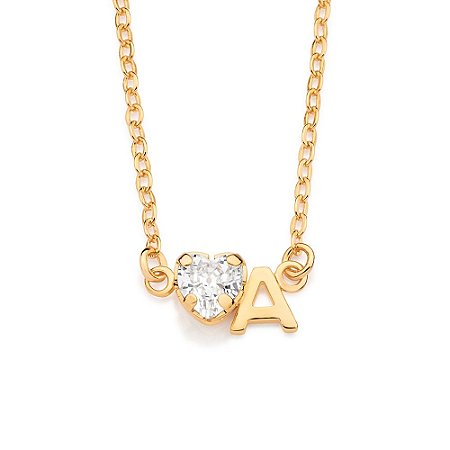 GARGANTILHA FOLHEADO A OURO COM PINGENTE LETRA E 1 ZIRCÔNIA CORAÇÃO. MED 50CM ROMMANEL 532582