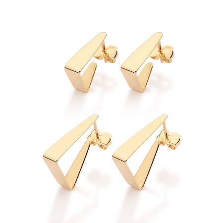 KIT BRINCOS TRIANGULAR FOLHEADO A OURO ROMMANEL 527490