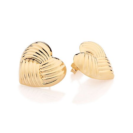 BRINCO FOLHEADO A OURO CORAÇÃO ABAULADO E TEXTURIZADO. MED 2CM ROMMANEL 527492