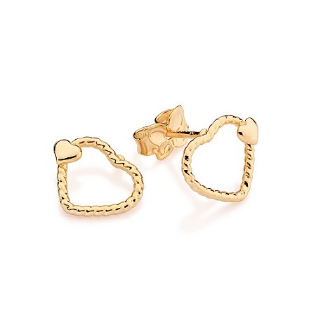 BRINCO FOLHEADO A OURO CORAÇÃO VAZADO. MED 1,10CM ROMMANEL 527502