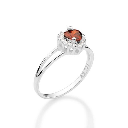 ANEL SOLITÁRIO PRATA  COM ZIRCÔNIA CORAÇÃO VERMELHO COM BRANCO ROMMANEL 810356