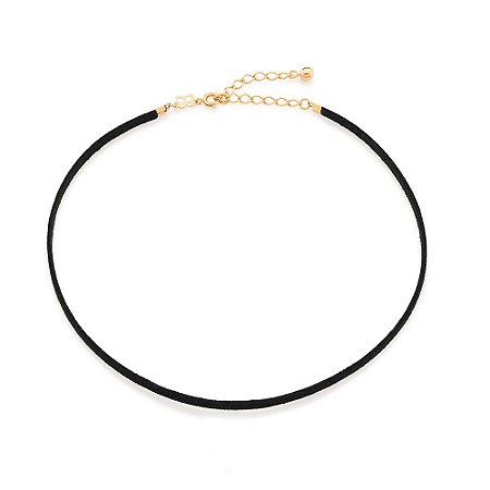 GARGANTILHA CHOKER FOLHEADO A OURO COM COURO SINTÉTICO PRETO. MED 42CM ROMMANEL 532591