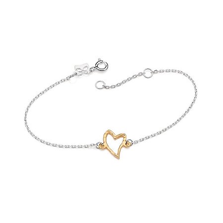 PULSEIRA PRATA 925 COM CORAÇÃO FOLHEADO A OURO. MED 19CM ROMMANEL 850088