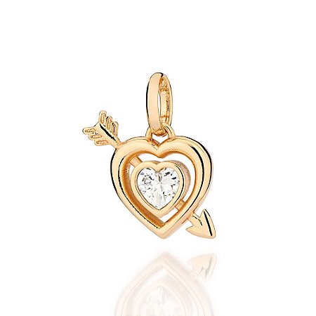 PINGENTE FOLHEADO A OURO CORAÇÃO COM FLECHA E ZIRCÔNIA. MED 1,8CM ROMMANEL 542943