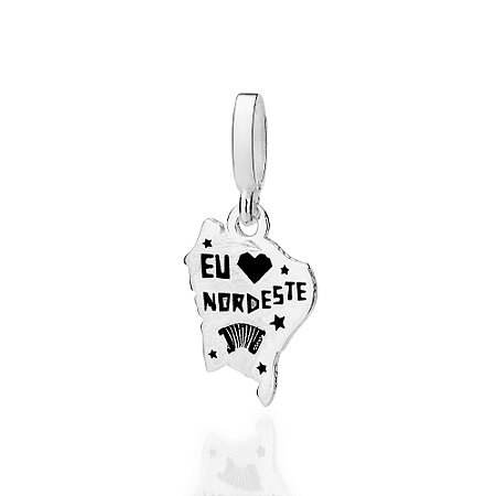 PINGENTE MAPA DO NORDESTE PRATA 925 COM RESINA PRETO. MED 2,3CM ROMMANEL 840243