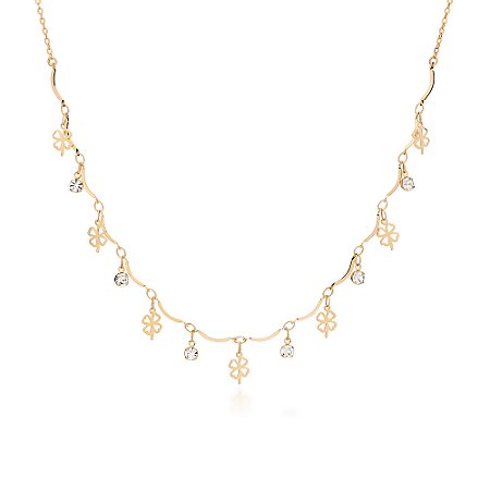 GARGANTILHA FOLHEADO A OURO TREVO COM CRISTAIS. MED 45CM ROMMANEL 532616