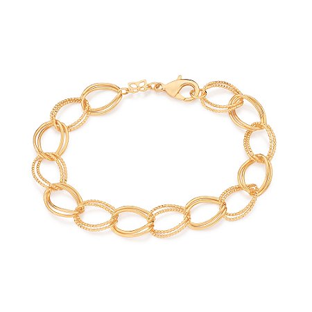 PULSEIRA FOLHEADO A OURO ELOS DUPLOS. MED 20CM ROMMANEL 552205