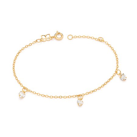 PULSEIRA FOLHEADO A OURO CORAÇÕES DE ZIRCÔNIAS. MED 18CM ROMMANEL 552217
