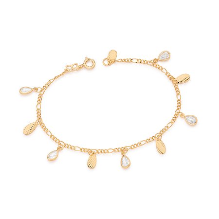 PULSEIRA GOTAS FOLHEADO A OURO COM ZIRCÔNIAS. MED 18CM ROMMANEL 552219