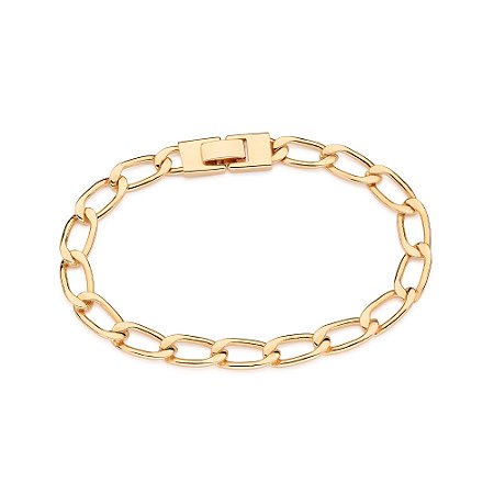 PULSEIRA MASCULINA FOLHEADO A OURO FIO ELO GROUMET LAMINADO. MED 20/21CM ROMMANEL 552204