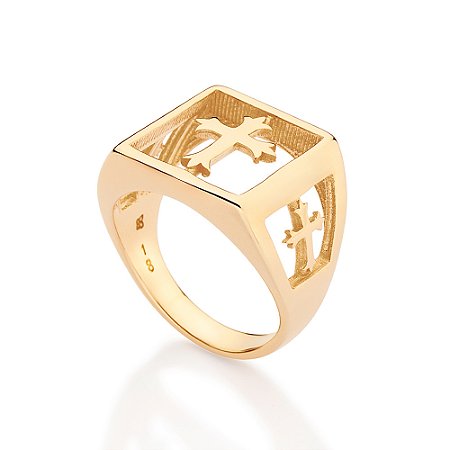 MAXI ANEL MASCULINO FOLHEADO A OURO CHEVALIER COM CRUZ ROMMANEL 513586