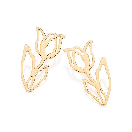 BRINCO FLOR TULIPA FOLHEADO A OURO. MED 4,1CM ROMMANEL 527508