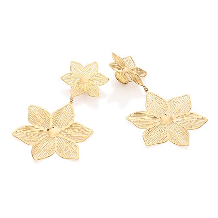 MAXI BRINCO FLORES FOLHEADO A OURO. MED 8,5CM ROMMANEL 527510