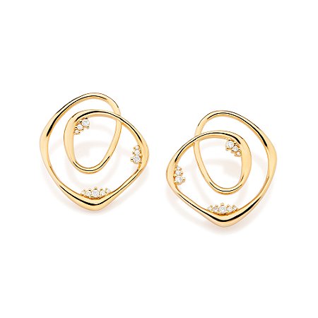 BRINCO AROS ENTRELAÇADOS FOLHEADO A OURO COM ZIRCÔNIAS. MED 3,40CM ROMMANEL 527512