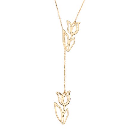 COLAR GRAVATA TULIPAS FOLHEADO A OURO. MED 72CM ROMMANEL 532593