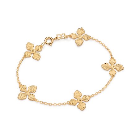 PULSEIRA FLORES FOLHEADO A OURO. MED 18CM ROMMANEL 552208